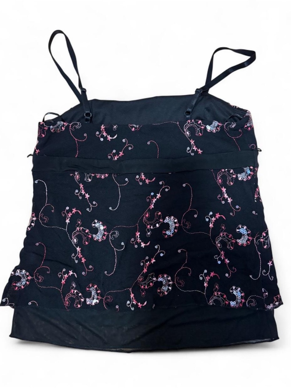 le chateau Black Camisole with Pink Floral Embroidery - Picture 4 of 5
